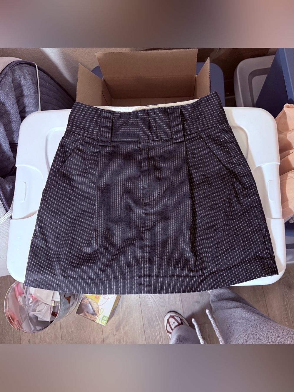 Alice + Olivia Black Pinstripe Mini Skirt